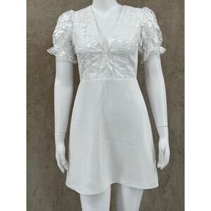 Park & Fifth Dress Womens Small White Payson Mini Elodie Lace Puff Sleeve Bridal
